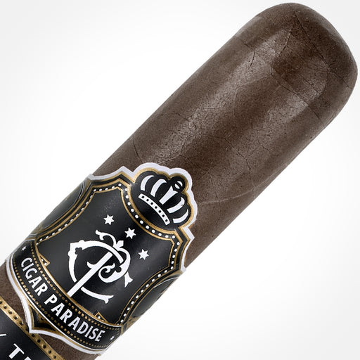 Cigar Paradise Family Tribute Habano Maduro Churchill 52x7 house blend cigar close-up showing Habano Maduro wrapper and cigar band.