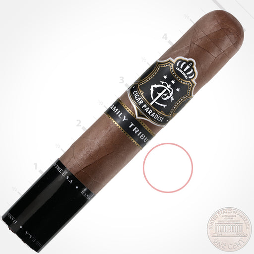 Cigar Paradise Family Tribute Rare Corojo Robusto 50x5 house blend cigar with Rare Corojo wrapper.