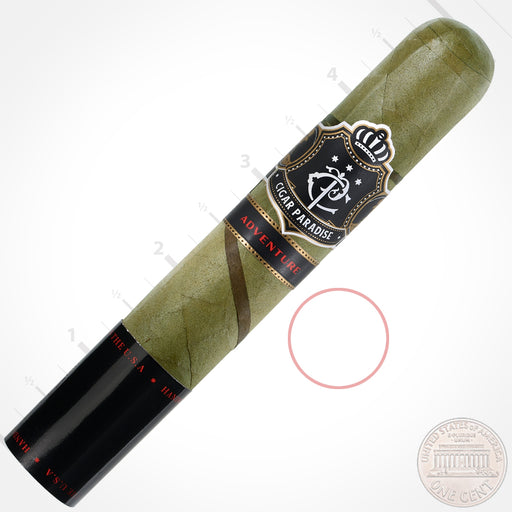 Cigar Paradise Adventure Snake Robusto 52×5 house blend cigar featuring a green Candela wrapper, thin Habano Maduro spiral and Cigar Paradise band.