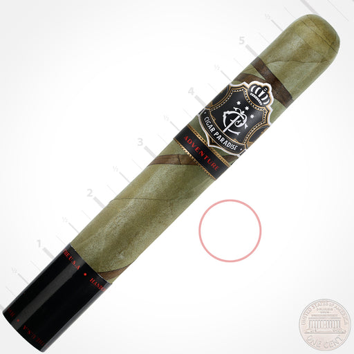 Cigar Paradise Adventure Snake Toro 52×6 house blend cigar featuring a green Candela wrapper, thin Habano Maduro spiral and Cigar Paradise band.